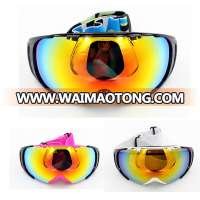 Fashion design spherical colorful lens waterproof anti shock snow ski goggles with white high ribbon strap